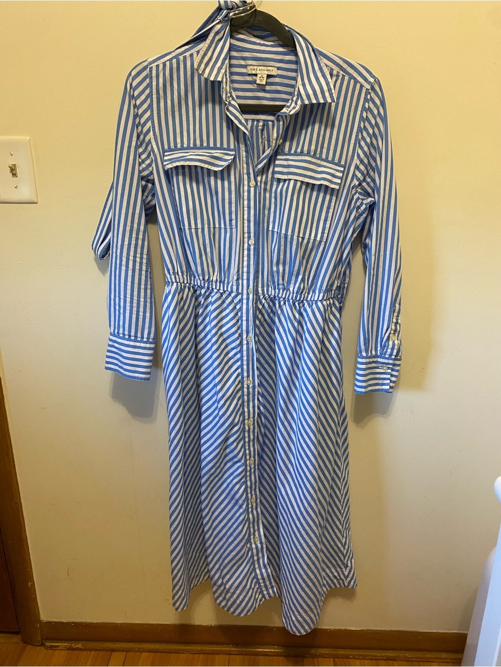 Free Assembly Blue and White Striped Button-Front Shirt Dress